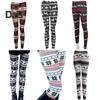 Høst Vinter Leggings Elg Snøfnuggtrykk Skinny Høy midje Stor Elastisitet Rumpe løftet Tykk Varm Myk Jul Langbukser Bunnbukser