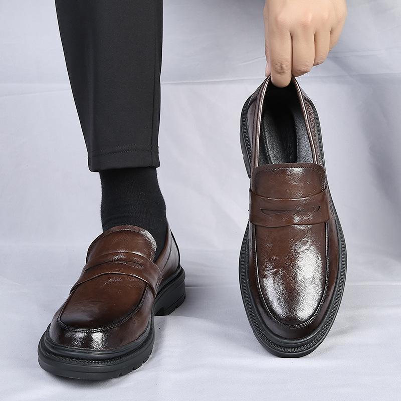 Men's leather shoes spring new soft-soled foot cover dress business breathable heightening leather casual groom wedding shoes men