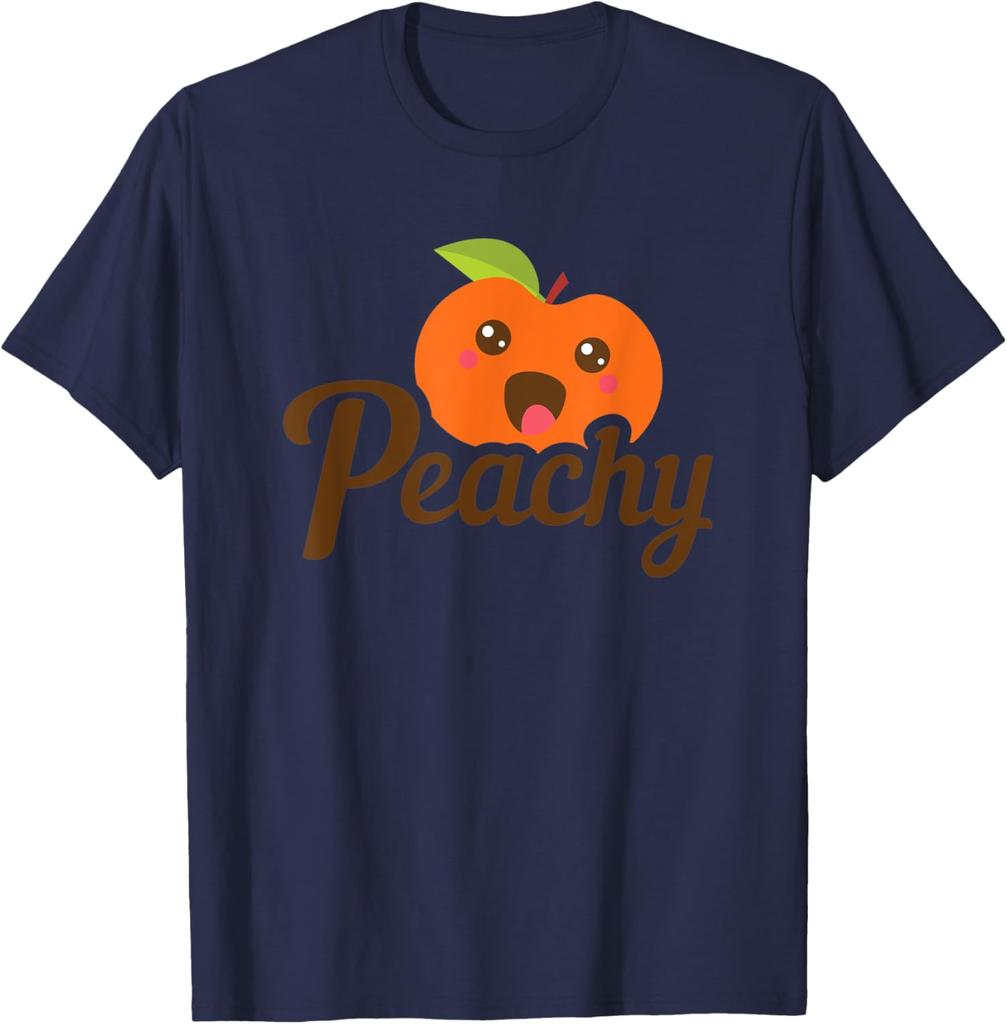 Cute Cartoon Peachy Fruit Graphic TShirt Casual Short Sleeve Round Neck Tee