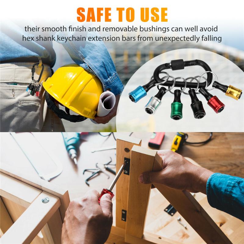 6 Pcs Metal 1/4" Hex Shank Quick Release Keychain  Screwdriver  Drill  Bit  Holder  Set Cup-shaped