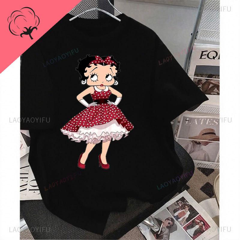 New Fashion BettyBoop T Shirt Kawaii Cotton Crewneck 2000s Clothes Y2k Women Shoujo Girl Style Creativity Tee