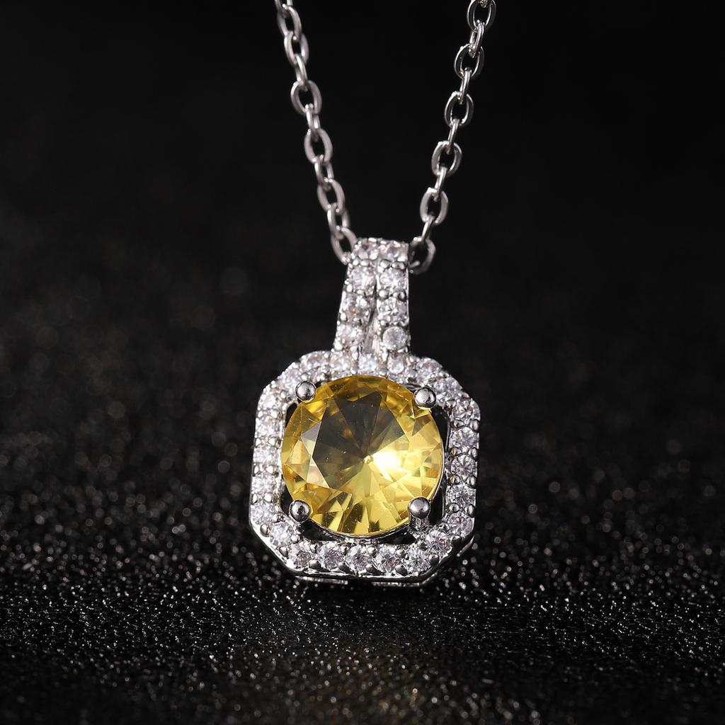Stainless Steel Necklaces Pendants For Women Cubic Zirconia Yellow Square Stone White Gold Plated Wedding Engagement