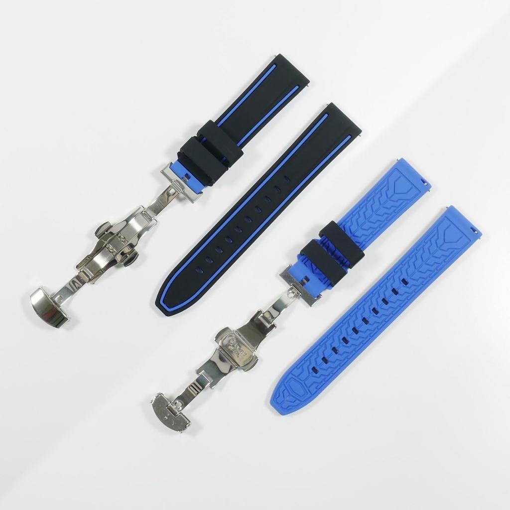 Swatch X Omega Compatible Rubber Strap with Type D-buckle, Double-line (black/blue Lines)