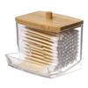 1pcs Cotton Swab Storage Box Acrylic Jar Makeup Organizer, Cotton Round Pad Holder, Q-tip Dispenser with Bamboo Lid