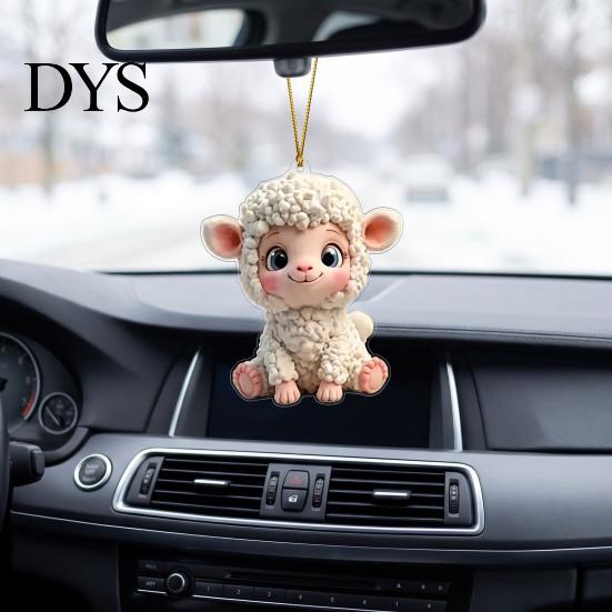 Decorative Farm Theme Hanging Decor 2D Acrylic Goat Car Ornament, Flat Sheep Pendant for Cute Backpack Accessory Rearview Mirror, Christmas