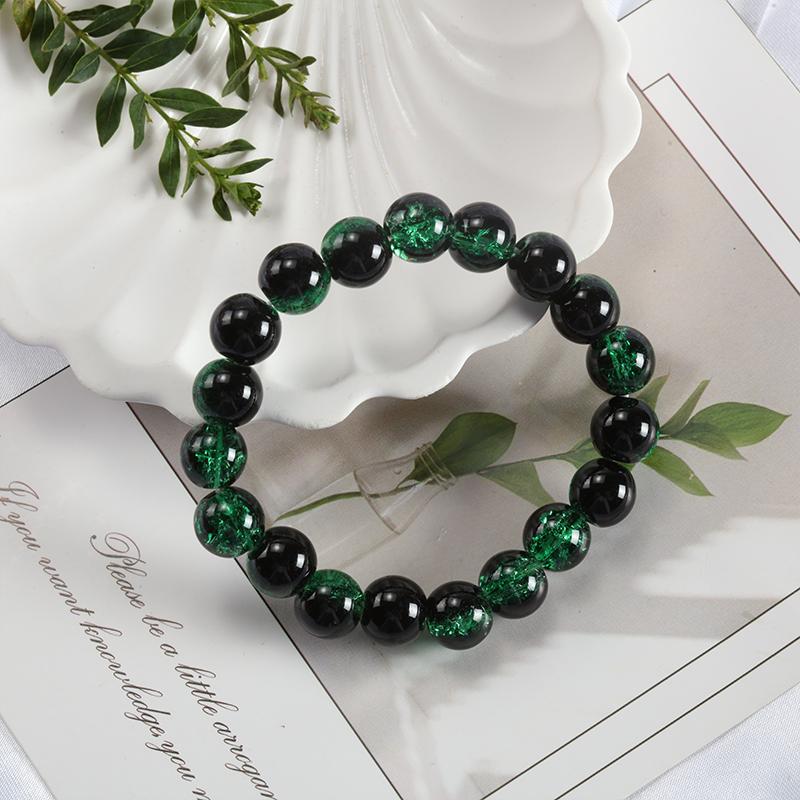 10mm Y2K Style Cracked Bead Bracelet, Multi Color Glass Round Bead Women's Fashion Jewelry Suitable For Daily Wear