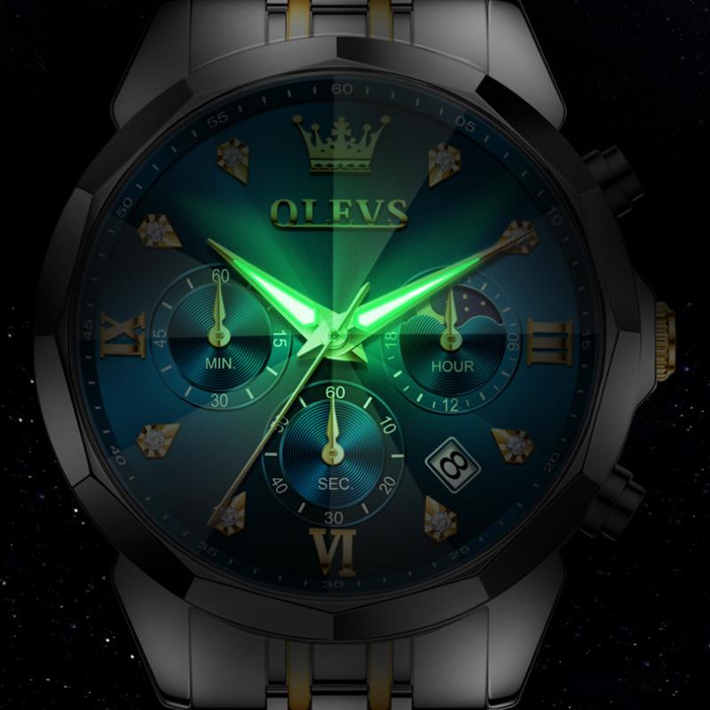 OLEVS Men Watch Fashionable Original Moon Phase Quartz Watch Waterproof Luminous Automatic Date Stainless Watch Gifts