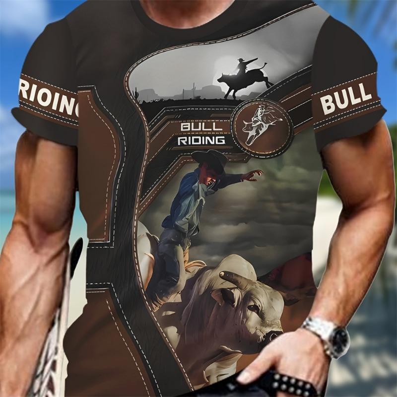 3D Majestic Horse Printing Round Neck Street Fashion T-Shirt Three-Dimensional Printing Horse Men's Creative Short-Sleeved Round