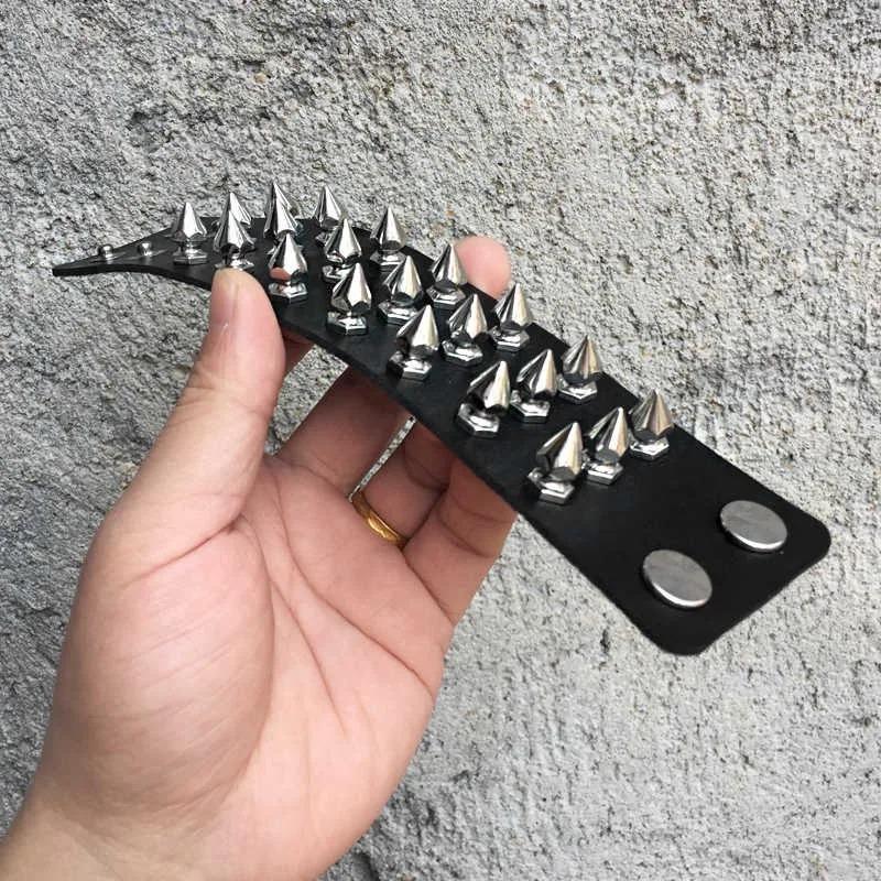 Punk Exaggerated Bracelets with Pointed Nails and Rivets Three Rows of PU Leather Bracelet Bar Accessories Women's Bracelets