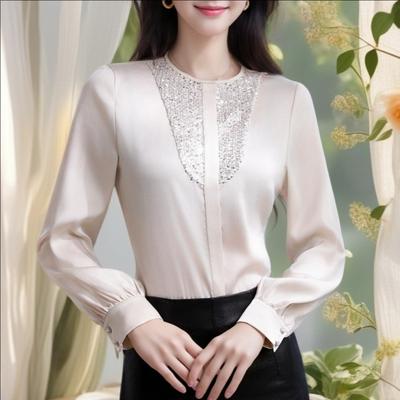 Ambient Spring Elegant Light Luxury Satin Small Shirt Thin Pullover Top