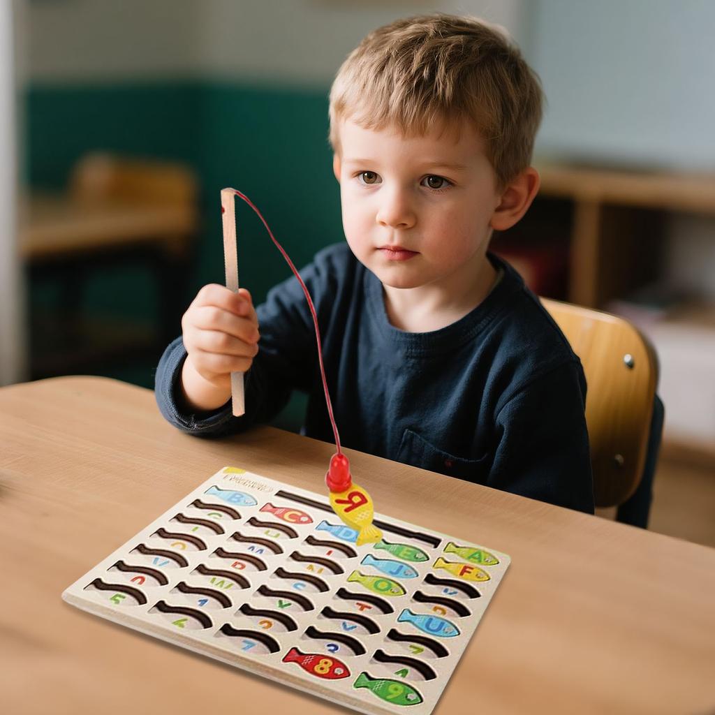 Children's Wooden Early Education Color Classification Enlightenment Number Letter  Pairing Magnetic Fishing Game Puzzle Toys
