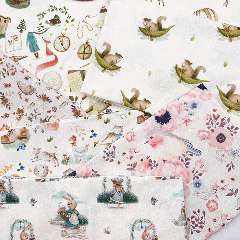 0.5m/1m/2m Cartoon Fairy Tale Printed Encrypted Cotton Linen Fabric for Tablecloths Curtains Sofa Covers Handmade DIY Fabrics