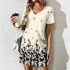Sommer Mode Damen V-Ausschnitt Monet-Stil Blumendruck Bedrucktes Kleid Sex Kurzer Rock Kleider