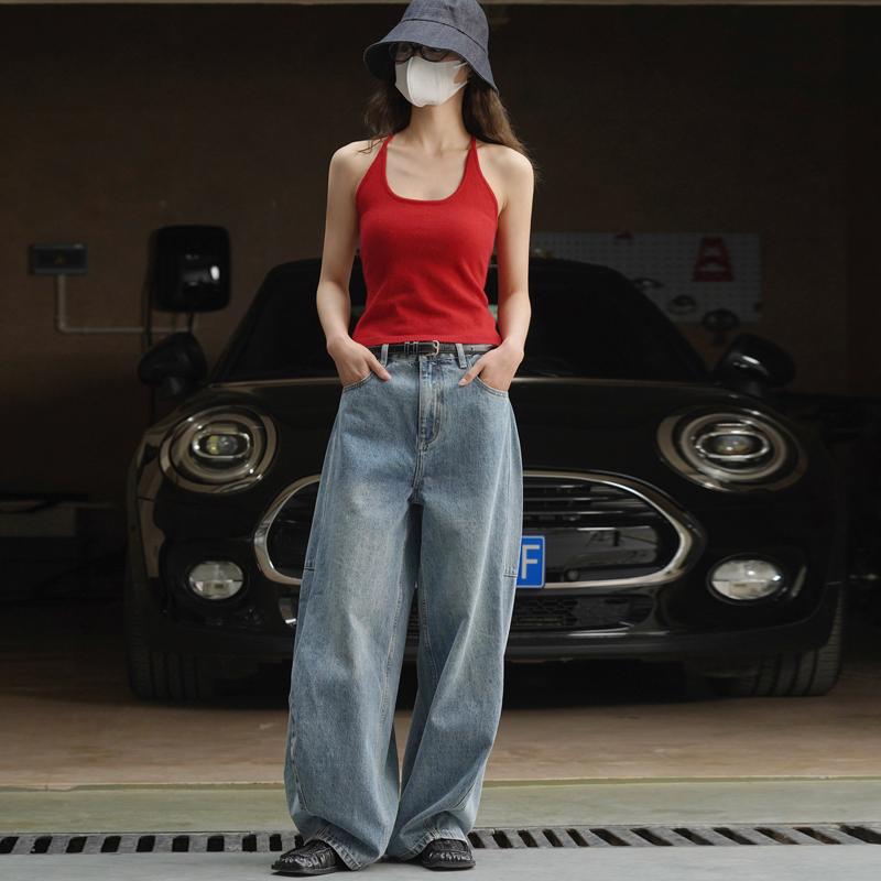 Johnature American Sexy Wool Racer Tops Summer Fashion Sleeveless Render Soft Simple Slim Tops