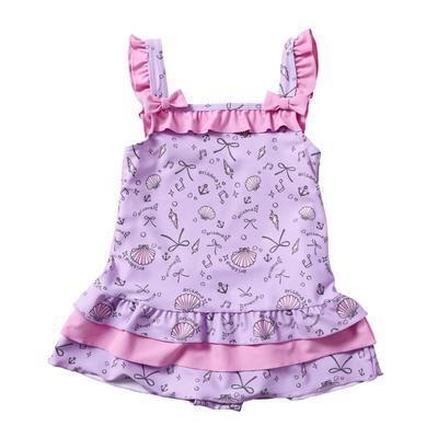 One Seashell Ruffled 140cm [Arisana] Kids' Swimsuit, Girls, Piece, Children's Swimwear, Pattern, Dress, Lavender,