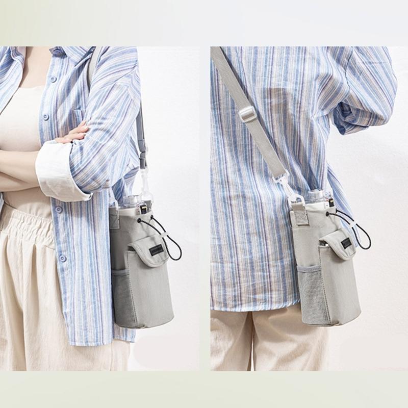 Water Bottle Bag with Adjustable Strap and Storage Pocket Water Cup Sleeve Drinkware Holder for Hiking and Camping