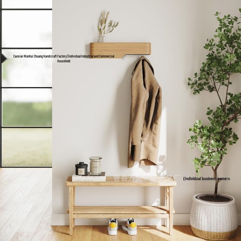 Walnut Wood Wall-Mounted Coat Rack for Living Room or Entryway