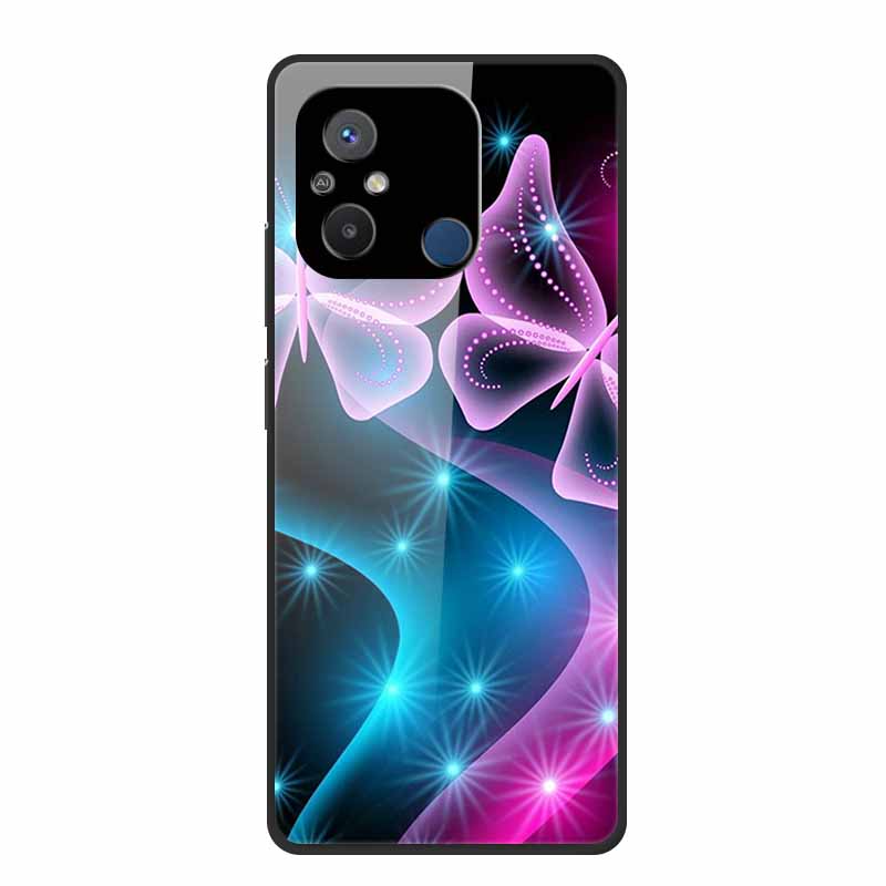 Gehärtetes Glas Case für Redmi 12C Rückabdeckung Hartschalen Case für Xiaomi Redmi 12C 4G Handyhülle Redmi12C Fundas 22120RN86G Cooler Stoßfänger