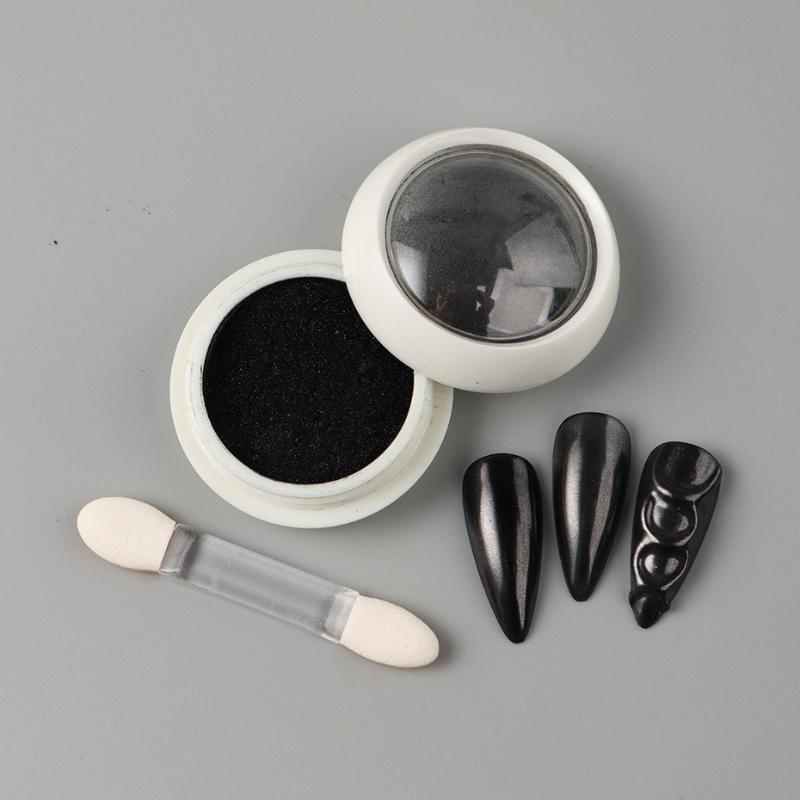 Magic Mirror Black Chrome Nail Powder Metallic Rubbing Glitter Pigment 1 Box for Professional Nail Art Design Use