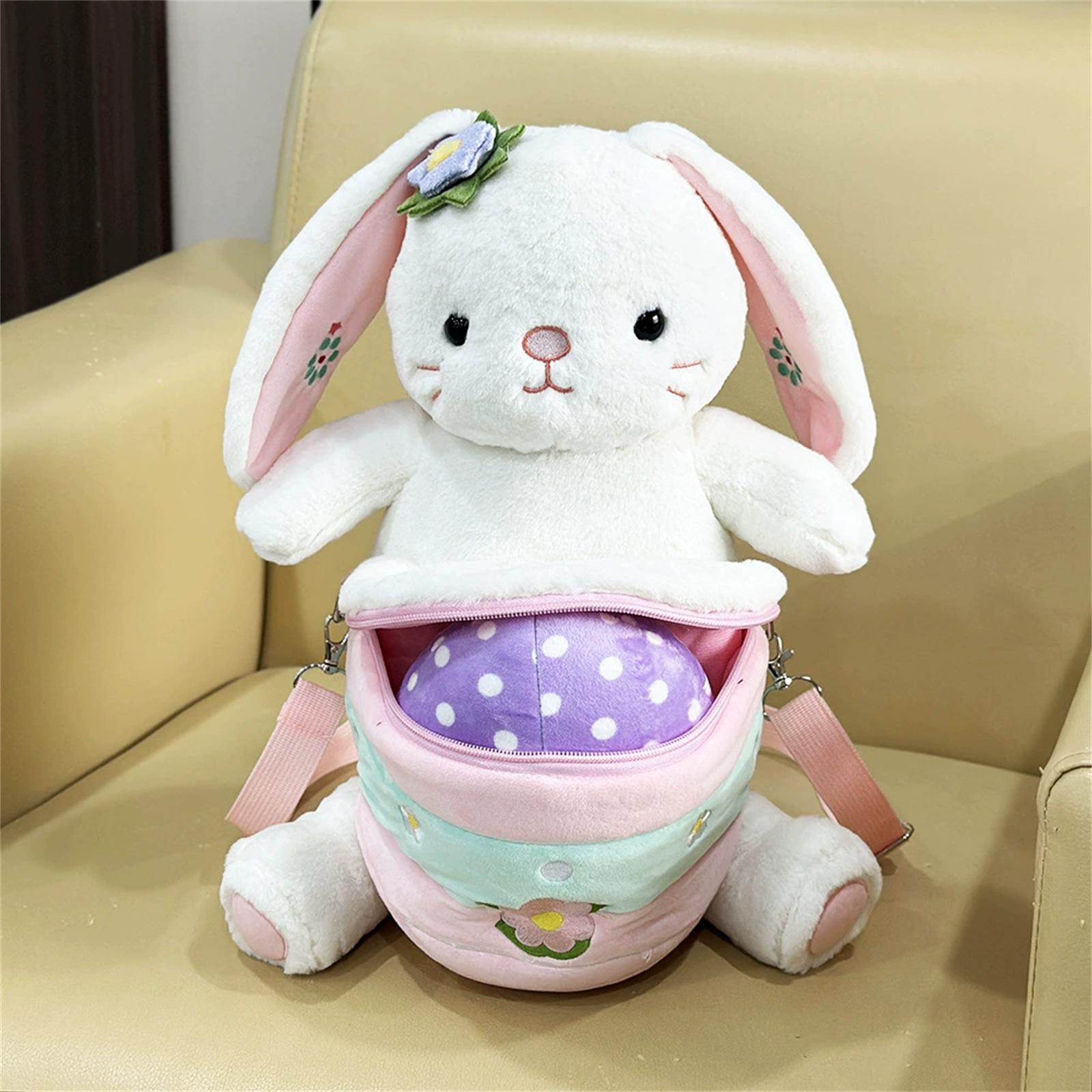 

Plush Easter Bunny Backpack Soft Stuffed Animal Bag Adjustable Straps Lightweight Kids Plush Toy Storage Accessory One Size