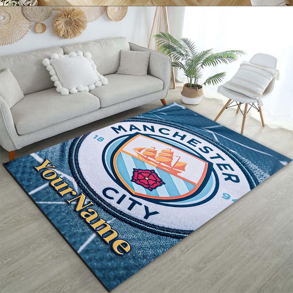 Manchester City Personalized Text Floor Rug Office Rug Design for Decorate room Living Rooms Kitchen Playrooms Anti-slip Rug Anime Office Decor