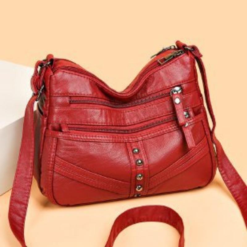 Women New Premium Soft Leather Crossbody Bag New Vintage Leather Large Pocket Multi-Compartment Shoulder Bag