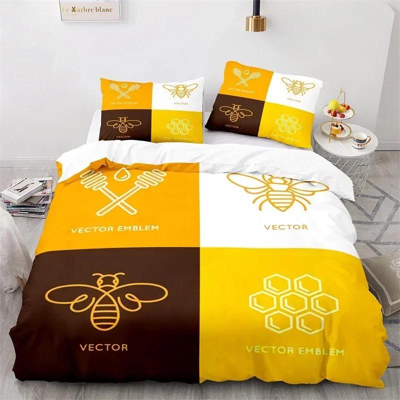 Comforter Cartoon Bee Insect Honeybee Bedding Set Microfiber Wild Animal Comforter King For Teens Boys Kawaii Home Decor