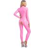 Dámský bezrozkrokový overal Hollow Out Catsuit s dlouhým rukávem a otevřeným hrudníkem Mock Krk Zip na zádech Lakované body