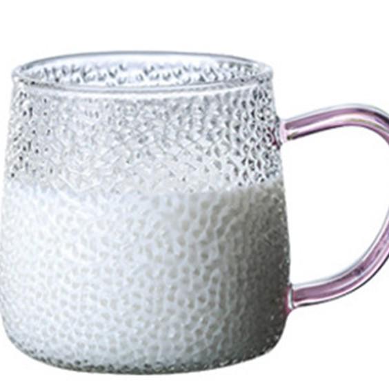 Colored Handle Hammered Glass Cup - Single Layer, Heat-Resistant, Transparent for Water, Milk, or Tea