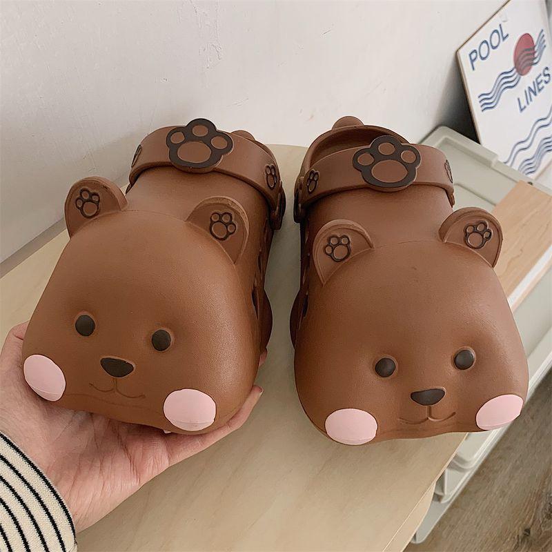 Cartoon Bear Couple Soft Bottom Closed Toe Hole Shoes New Style Poop Feeling Home Outdoor Wear Men and Women Parent-Child Sandals Summer