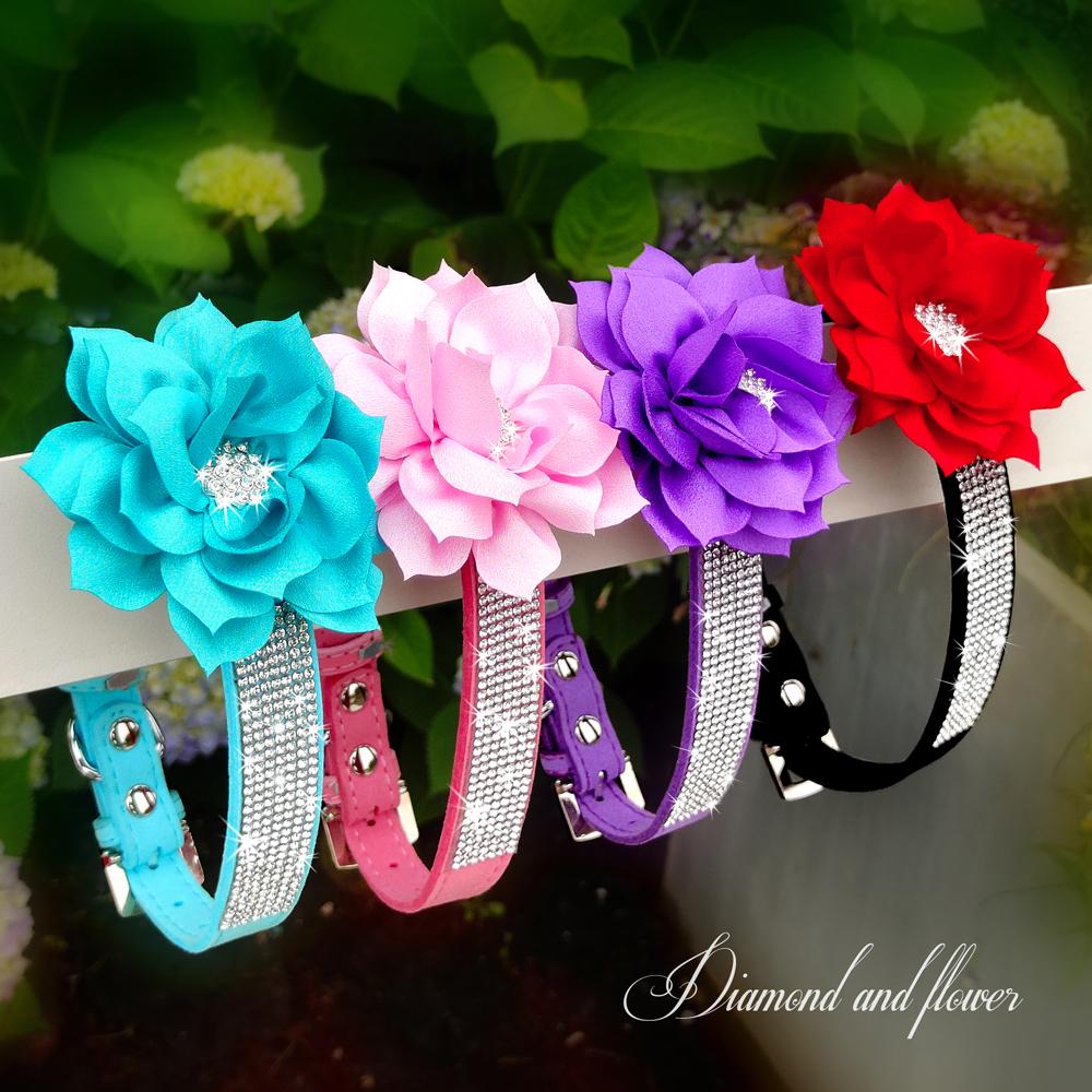 Bling Kamínkový Obojek pro Psa Třpytivý Kamínkový Obojek pro Štěně Kočku s Květinou Módní Křišťálový Náhrdelník pro Psy Kočky pro Čivavu