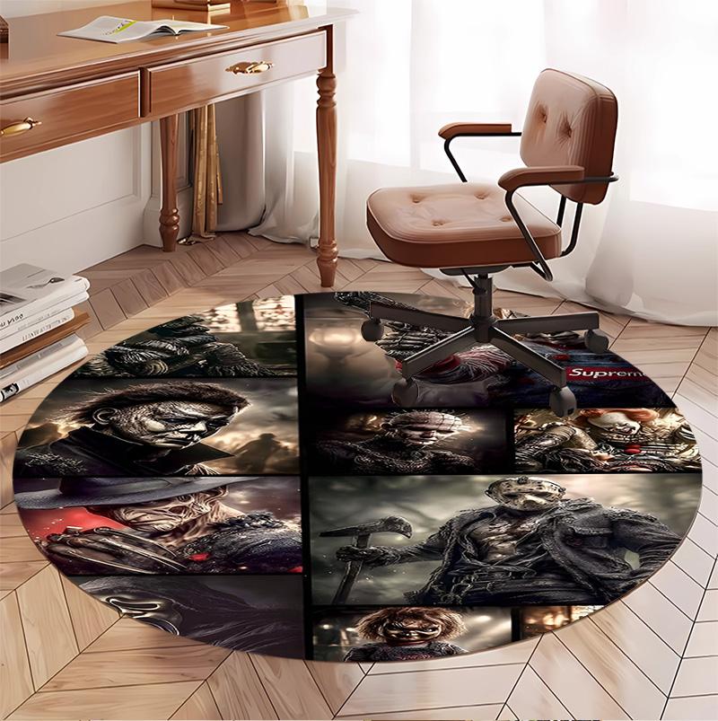 Bride of Chucky Pattern Round Rug, Indoor/Outdoor Mat, for Picnic, Gameroom, Bedroom, Office, Living Room, Home Decor Carpet, Birthday Gift