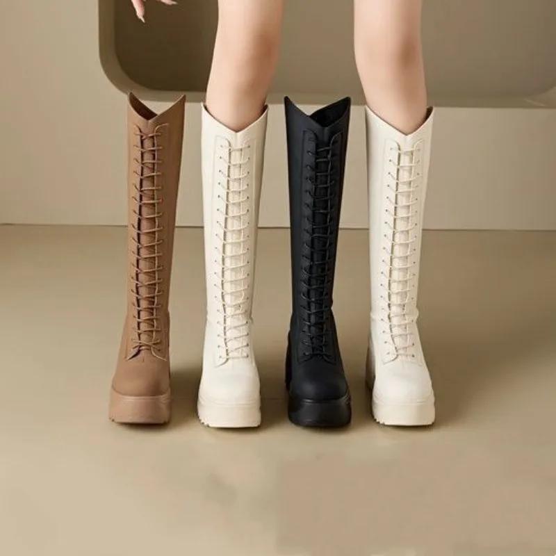 Fashion 10cm Microfiber Synthetic Platform Wedge Fashion Round Toe ZIP Leisure Spring Autumn Women Ankle Knee High Booties Shoes