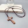 Collana Croce di Gesù Retro Ciondolo Legno Metallo Gioielli Uomo Donna Cattolico Religioso Cristiano Fascino Regalo