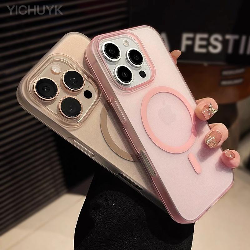 Matte Magnetic Wireless Charge Phone Case For iPhone 16 15 14 13 12 11 Pro Max Plus For Magsafe Shockproof Hard PC Clear Cover