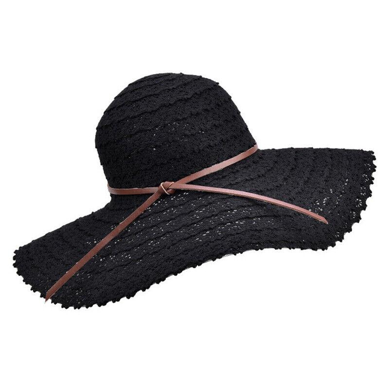 

Beach Foldable Straw Sun Floppy Hat Summer Travel Wide Brim Caps Ladies Women чорний