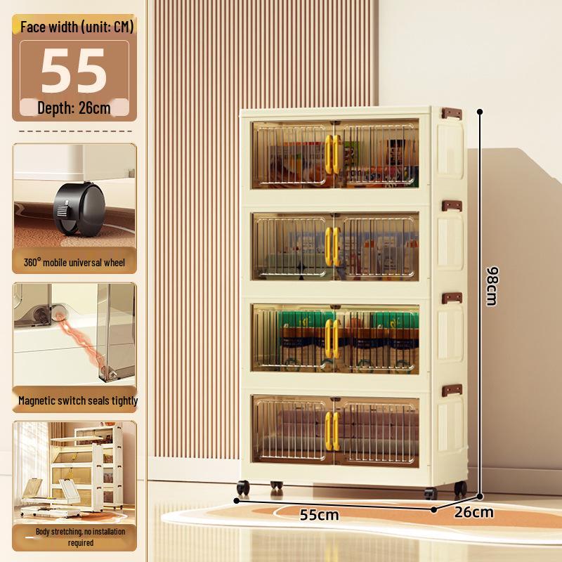 40-60cm Wide Transparent Foldable Double Door Floor Storage Cabinet with Multiple Layers