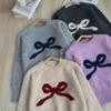 Sweter damski jesienno-zimowy z kokardą, z okrągłym dekoltem, pulower, bielizna wewnętrzna, mały, miękki, kleisty, bazowy, dzianinowy