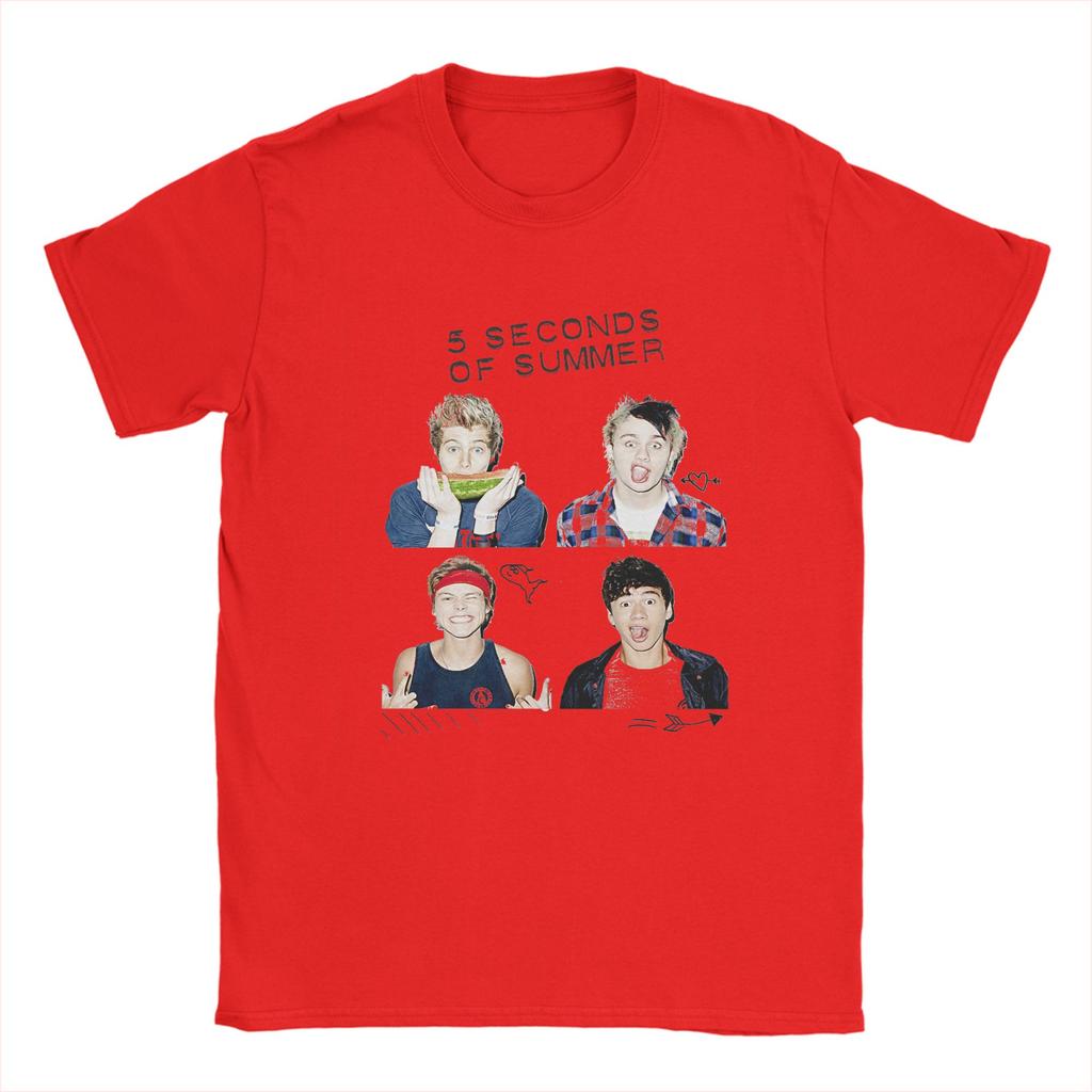 5 Seconds of Summer 5SOS T Shirts for Men Pure Cotton Funny TShirts Round Neck Tees Short Sleeve Tops Gift Idea