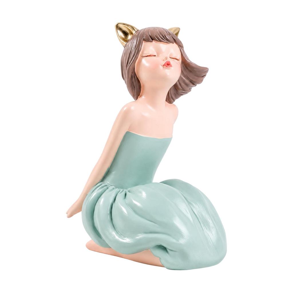 Seated Girl Figurine Resin with Head Ornament Elegant Decorative Statue for Shelf