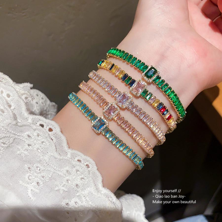 Geometric Square Zircon Bracelet For Women With Gold Finish Elegant Fashion Jewelry