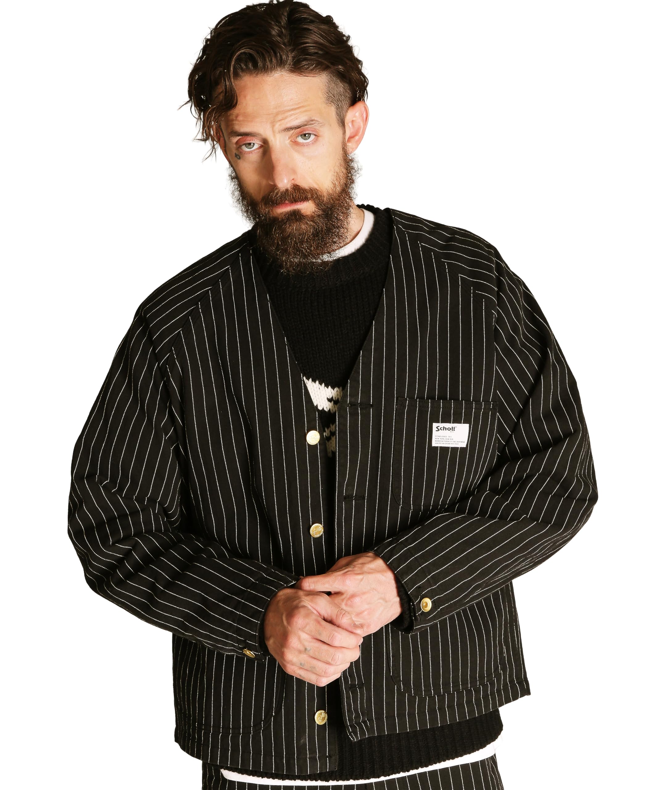 

Schott Stripe Engineer Jacket, Men s, Size L, 010, Black, 782-5252002