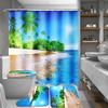 Coastal Beach Scenery 3D Printing Waterproof Shower Curtain Set Pedestal Rug Lid Toilet Cover Mat Bathroom Set With 12 Hooks
