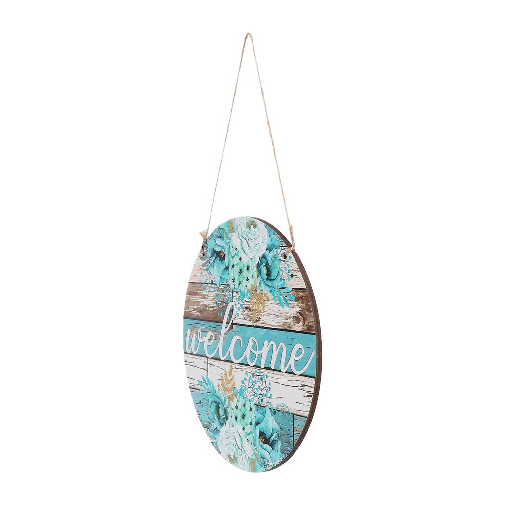 Front Door Sign Rustic Retro Style Water Proof Wood Hanging Round Welcome Sign for Outdoor Fence Decor Flower Pattern