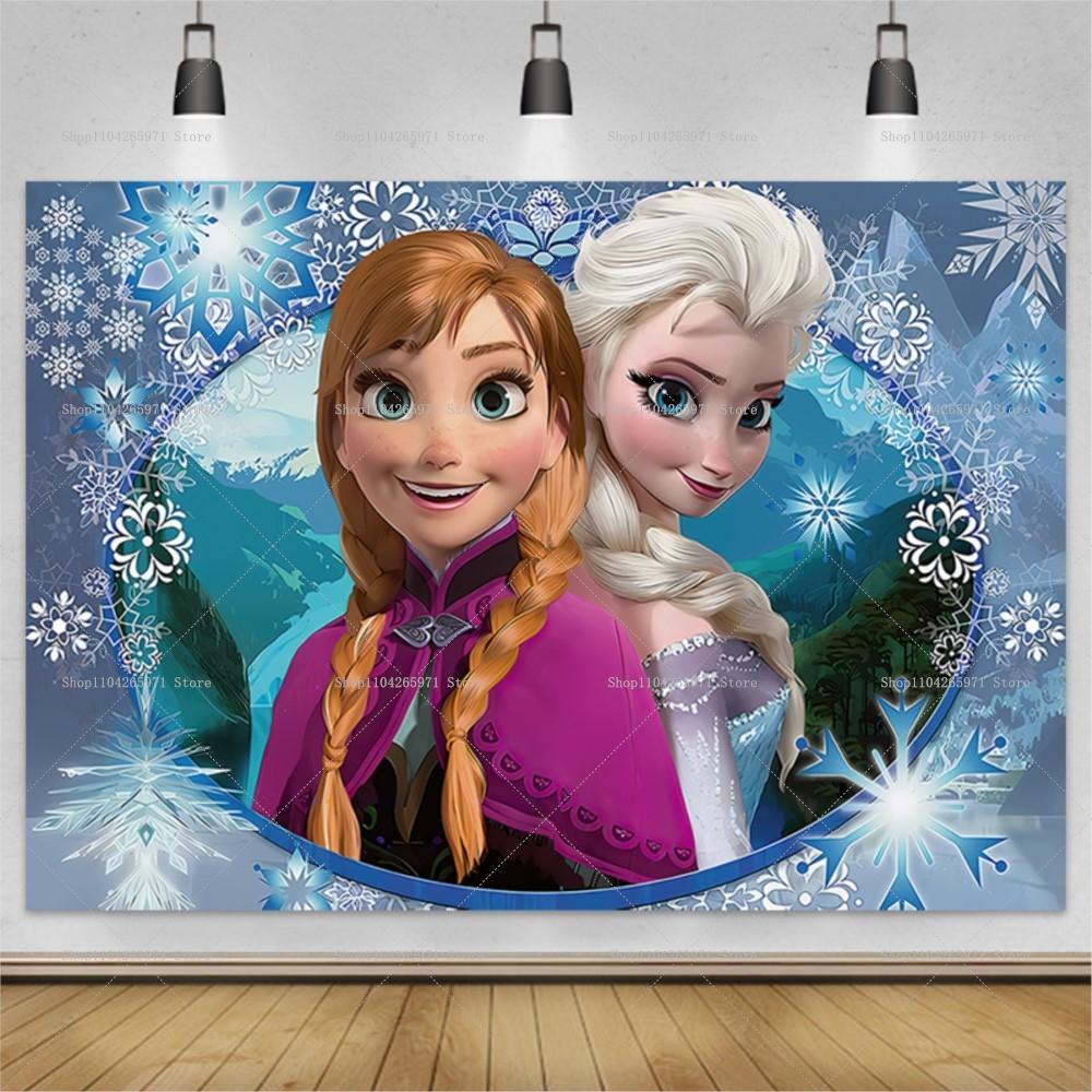 Disney Frozen Background Custom Elsa Anna Princess Girls Birthday Snow Queen Winter Ice Castle Baby Shower Photography Backdrop