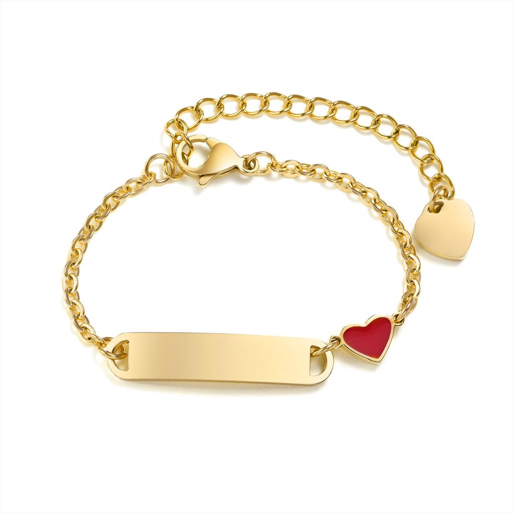 Customized Infant Stainless Steel Crown Chain Link Baby Bear Bracelet with Free Engraving for Kids Child Birthday Gift