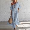 Women's Striped One Shoulder Maxi Dress Three Quarter Sleeve Loose Fit Vacation Dress