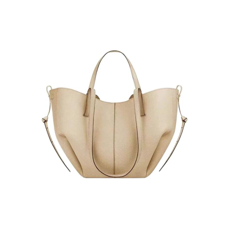 Large Capacity Cowhide Tote Bag Urban Minimalist Style Leather Underarm Bag Versatile Shoulder Crossbody Bag Trendy Bucket Bag