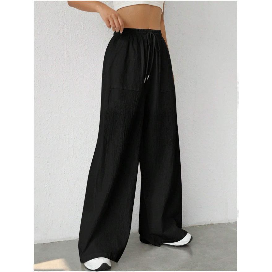 Dámské ležérní kalhoty s mikropřechodem, stahovací šňůrkou a širokými nohavicemi (2025)