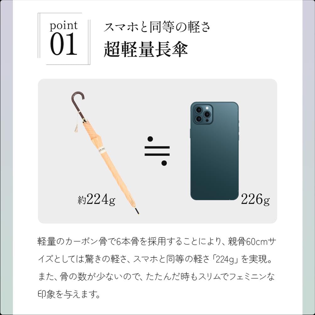 Ogawa Rain Long Super Automatic Japanese Umbrella Carbon Fiber Plywood Gift Item 54650 [Online Exclusive] Women's Umbrella, Umbrella,